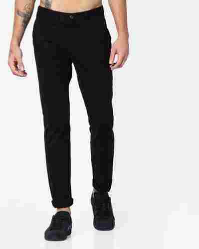 Mens Plain Black Casual Slim Fit 42 Inches Length Cotton Trouser