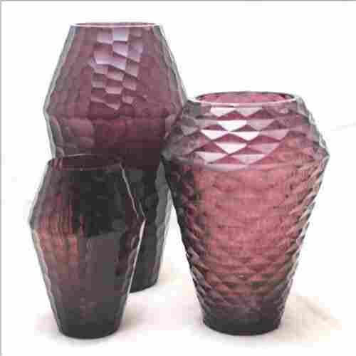 Purple Diamond Pattern Glass Made Decorative Honeycomb Cut Flower Vase 