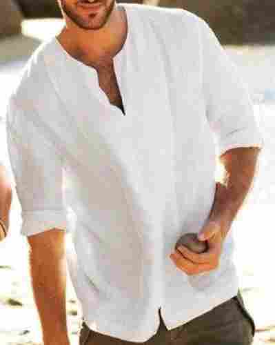 White Party Wear Full Sleeves Regular Fit Skin Friendly Mens Plain Cotton Shirts