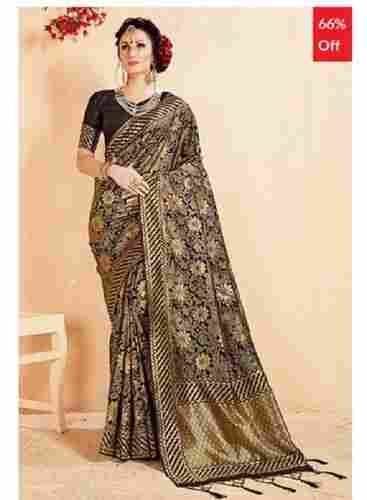 Brown Party Wear Ladies Designer Zari Woven Bhelpuri Banarasi Art Silk Saree With Silk Blouse Piece