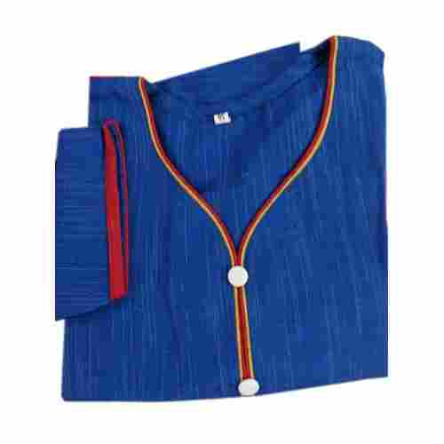 Blue Full Sleeves V-Neck Casual Wear Regular Fit Ladies Khadi Cotton Plain Kurti