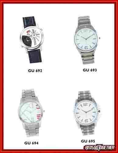 Casual Wear Round Dial Analog Type Mens Wrist Watch With Silver Color Metal Strap