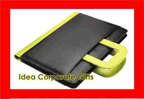 Plain Design Very Spacious Yellow And Black Color Rectangular Shape Leather Folders
