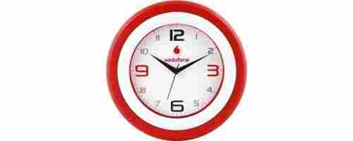 Plastic Body Round Shape Analog Type Designer Wall Clocks With Red Color Frame