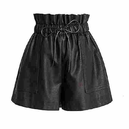 S To Xl Size Unisex Black Color Plain Design Leather Shorts For Winter Weather