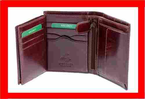 Very Spacious And Brown Color Plain Design Leather Mens Wallets Bifold Style