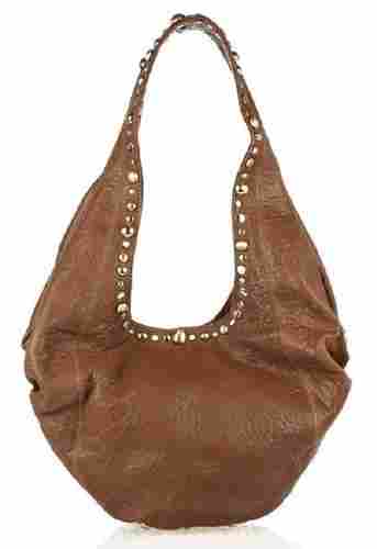 Brown Color Plain Design Leather Hobo Handbags With Polyester Fabric Lining