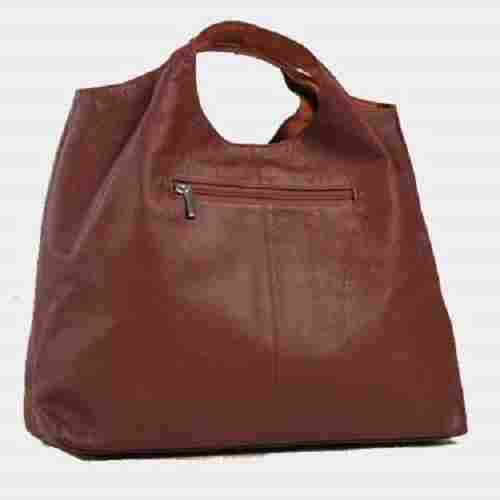Zipper Closure Spacious And Light Weight Plain Design Brown Women Nappa Leather Bag