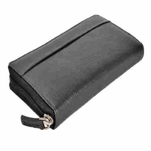 Customize Size Black Color Plain Design Ladies Leather Purse With Polyester Lining