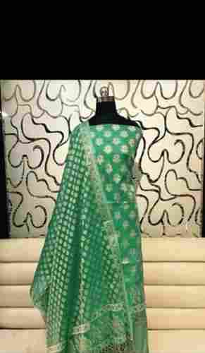 Green Bright Shine Skin Friendly Unstitched Three Piece Ladies Cotton Salwar Suit Material