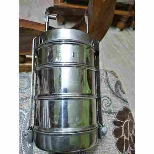 Round Shape Stainless Steel Tiffin Box 1000ml With 4 Container And Silver Finish