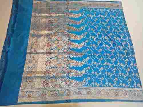 Sky Blue Wedding Wear Handmade Ladies 100% Pure Silk Banarasi Saree With Kaduwa Work