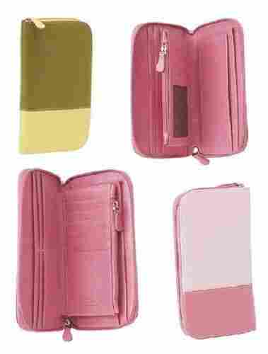 Zipper Closure Very Spacious And Light Weight Modern Plain Design Pink Ladies Wallets