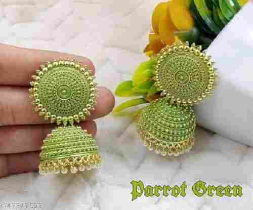 Parrot Green Golden Classical Design Trendy Fancy Jhumka Earring