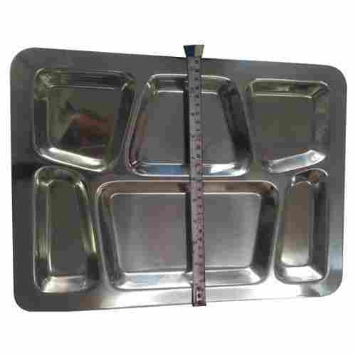 Plain Stainless Steel Rectangular Shape 6 Compartments Plate For Mesh With Silver Finish