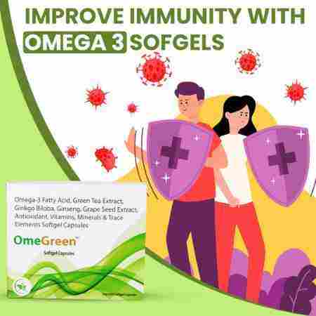 Antioxidants Omegreen Fish Oil Softgel Capsules For Improve Immunity, Pack Size 10*1*10