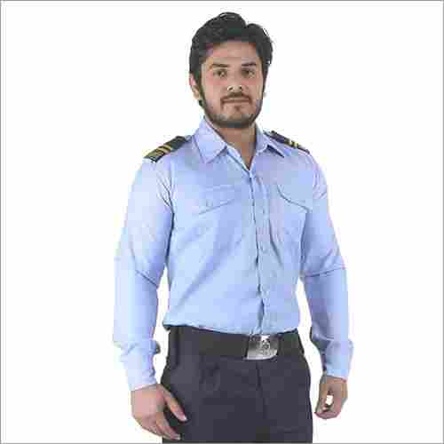 Sky Blue And Navy Blue Full Sleeves Regular Fit Mens Plain Cotton Security Guard Uniform