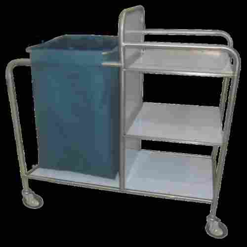 3 Shelves 4 Wheel With 10 Cm Castor Diameter Stainless Steel Hospital Changing Cum Soiled Linen Trolley 