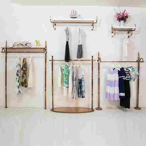Durable Golden Color Stainless Steel Wall Display Racks for Clothing Store