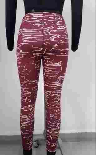 Maroon And White Slim Fit Casual Wear Ladies Stretchable Printed Cotton Leggings