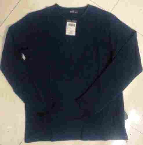 Navy Blue Full Sleeves Round-Neck Casual Wear Mens Plain Cotton Lycra Jersey T-Shirts