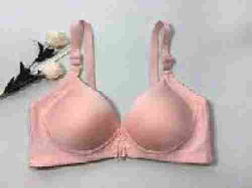Pink Skin Friendly Ladies Padded Non-Wired 3/4th Coverage Plain Cotton Regular Bra With Adjustable Starps
