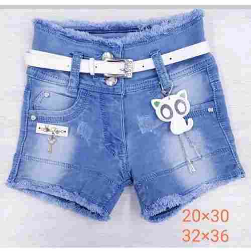 Baby Short Denim Shorts (Nicker) For Girls With White Belt Attached