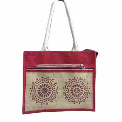 Double Zipper Eco-Friendly Printed Reusable Rope Handled Jute Lunch Bag With Double Compartment