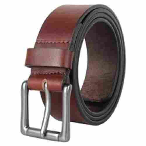 1 Inch Brown Color And Plain Design Genuine Leather Mens Belt With Silver Color Metal Buckles