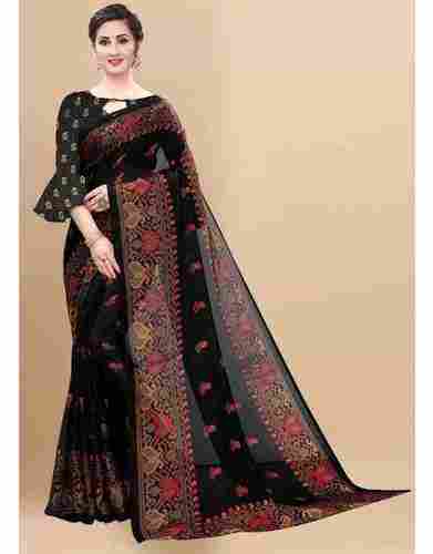 Cotton Printed Saree With Blouse Piece, Length: 6.3 M