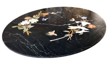 Black Printed Polished Marble Inlay Table Tops