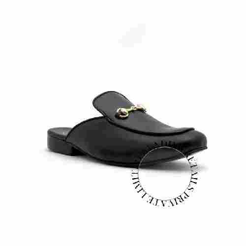 Slip On Type Plain Design And Black Color Mens Leather Shoes With Round Shape Toe And Rubber Outsole