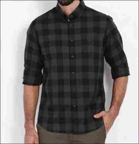 Black Checks Collar Neck Cotton Shirt For Mens
