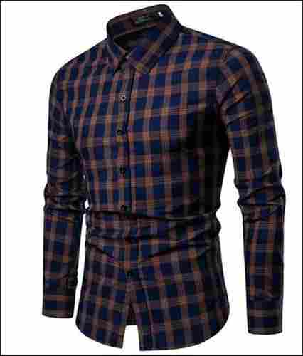 Collar Neck Slim Fit Cotton Check Shirt For Mens