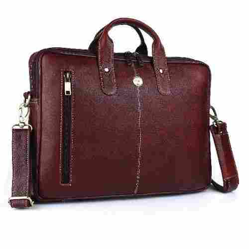 Very Spacious And Light Weight Brown Color Plain Design Leather Briefcase Bag For Gents