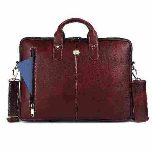 Very Spacious And Light Weight Brown Plain Design Leather Briefcase Bag For Gents