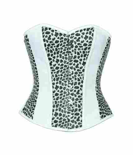 Leopard Print White PVC Leather Gothic Corset Overbust Plus Size Waist Cincher Top