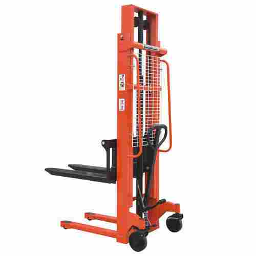 Red And Black Mild Steel Raised Height 1400Mm Manual Hydraulic Hand Stacker