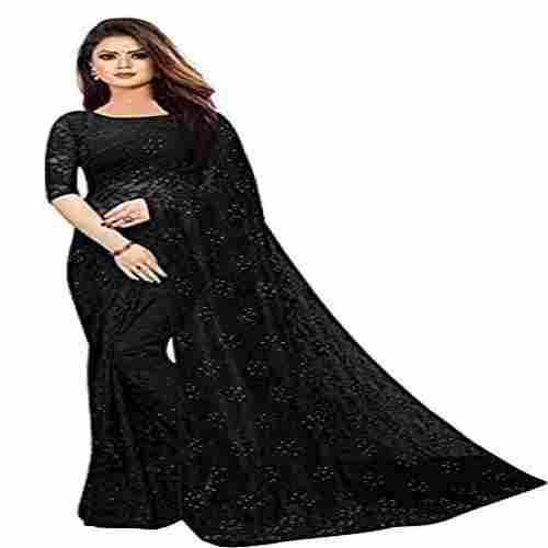 Black Color Stone Work Party Wear Saree For Womens With Unstitched Blouse Piece