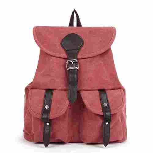 Very Spacious And Light Weight Plain Design Maroon Waxed Canvas Backpack For School Students