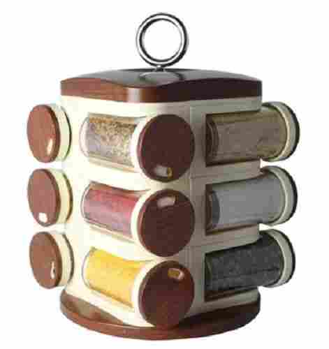 Free Standing Brown Plastic Wooden Finish Rack For Spice Storage