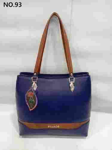 Rectangular Shape Very Spacious And Light Weight Zipper Closure Ladies Navy Blue Leather Handbag