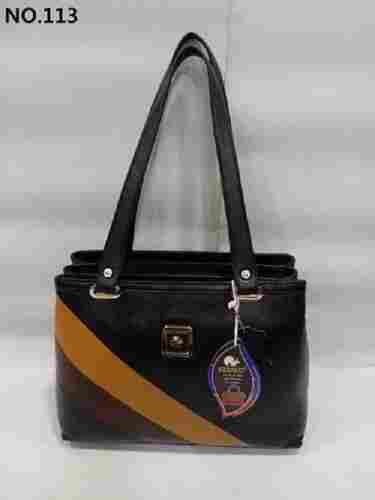 Very Spacious And Light Weight Zipper Closure Ladies Black Formal Leather Handbag