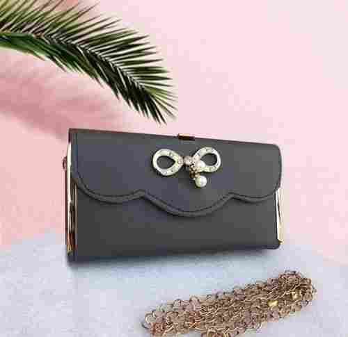Designer Leather Pretty Bow Clutch With Two Little Beads For Ladies And Girls With Magnetic Lock And Two Compartments