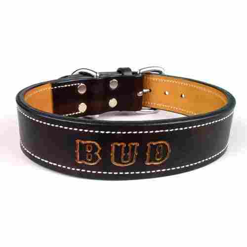 Light Weight And Skin Friendly Black Color Leather Dog Collar With Silver Color Metal Buckles