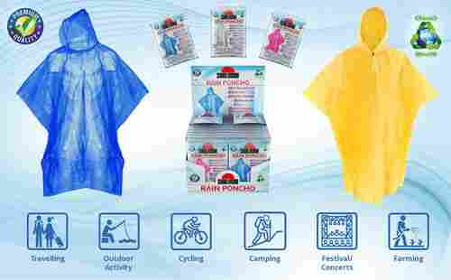 Reusable Universal Size Cross Laminated Waterproof Rain Poncho For Outdoor Use