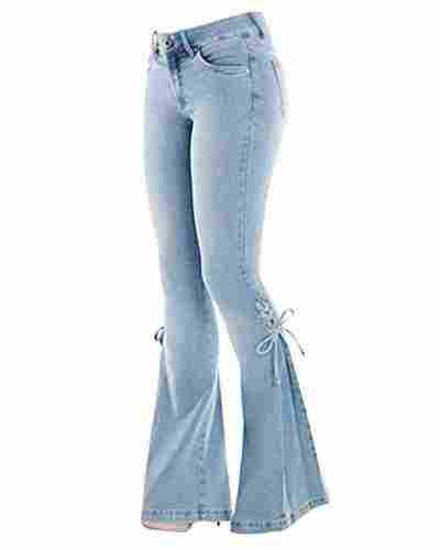 Ladies Casual Wear Slim Fit Blue Bell Bottom Jeans