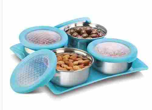 Round Stainless Steel Food Storage Containers Set With Plastic Transparent Lid For Home