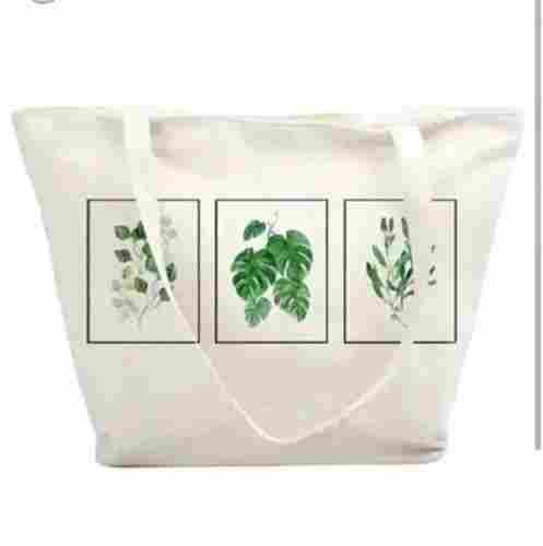 Spacious And Light Weight Rectangular Shape White Color And Printed Design Canvas Tote Bag