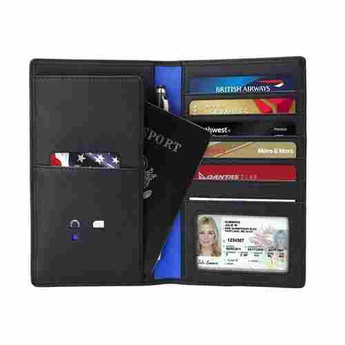 Black Leather Passport Holder With 5 Debit/Credit/ATM Card Slots And Clear Window